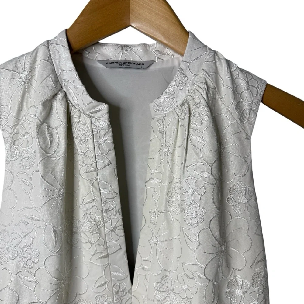 Amanda Uprichard Rylee Dress White Faux Leather Floral Size Small - Picture 3 of 8